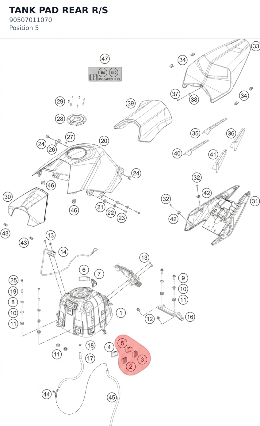 Diagram preview: TANK PAD REAR R/S (90507011070)
