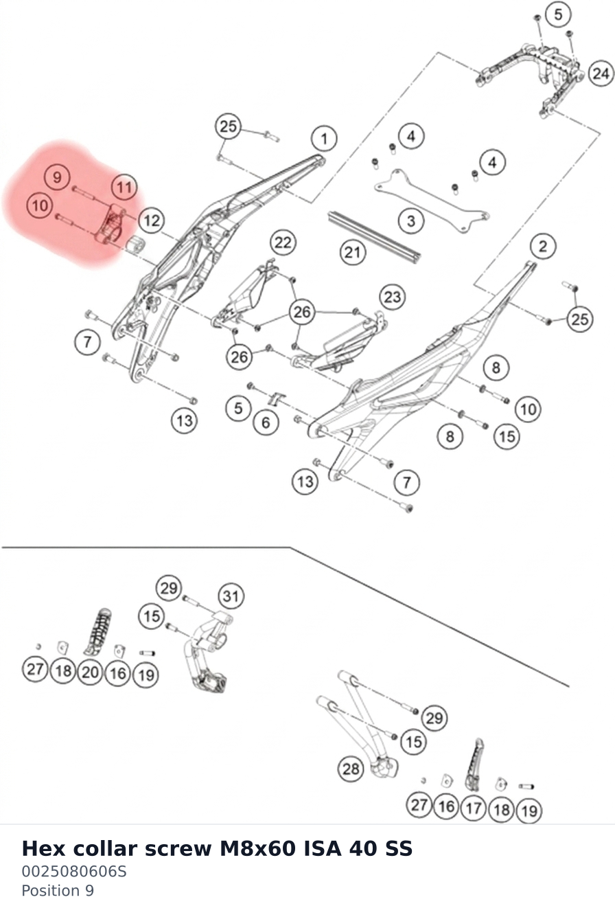 Diagram preview: Hex collar screw M8x60 ISA 40 SS (0025080606S)