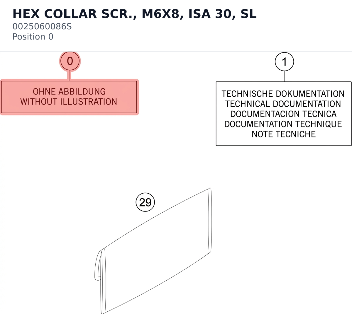 Diagram preview: HEX COLLAR SCR., M6X8, ISA 30, SL (0025060086S)