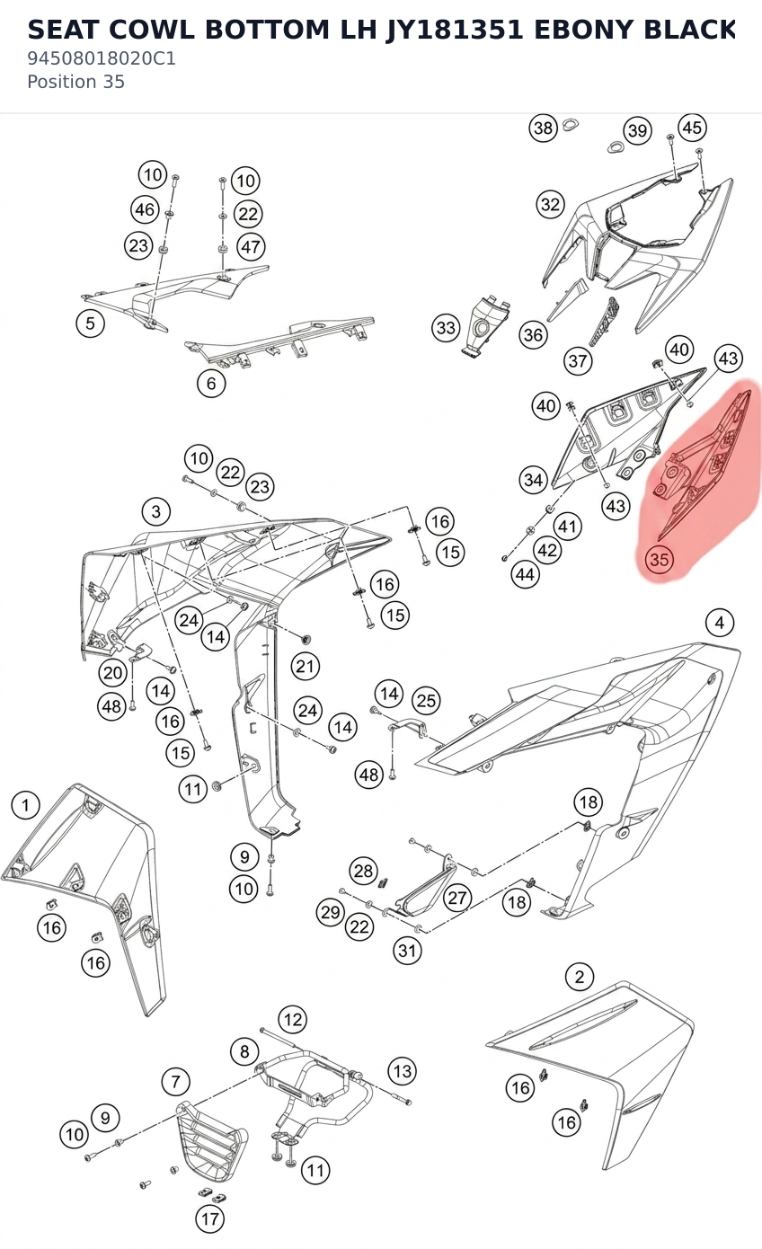 Diagram preview: SEAT COWL BOTTOM LH JY181351 EBONY BLACK (94508018020C1)