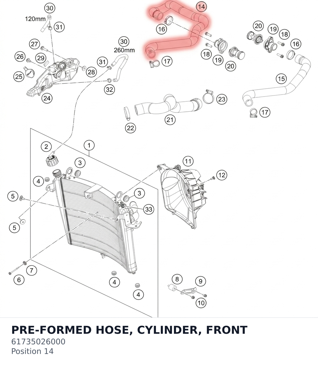 Diagram preview: PRE-FORMED HOSE, CYLINDER, FRONT (61735026000)