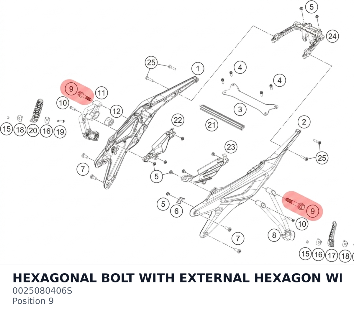 Diagram preview: HEXAGONAL BOLT WITH EXTERNAL HEXAGON WITH COLLAR M8X40 (0025080406S)