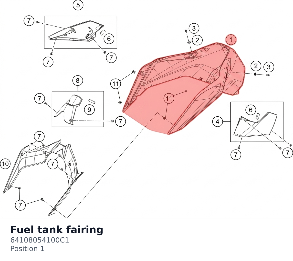 Diagram preview: Fuel tank fairing (64108054100C1)
