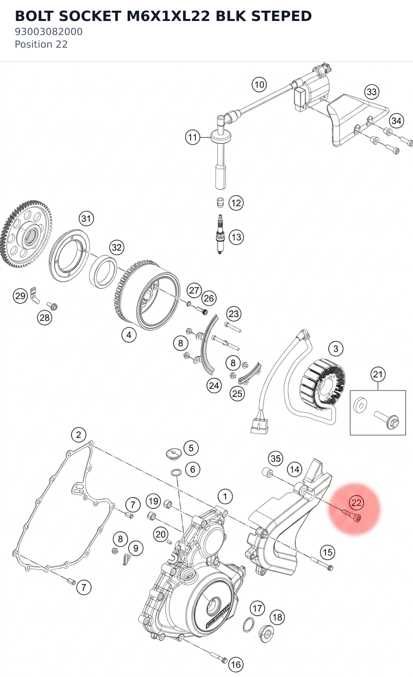 Diagram preview: BOLT SOCKET M6X1XL22 BLK STEPED (93003082000)
