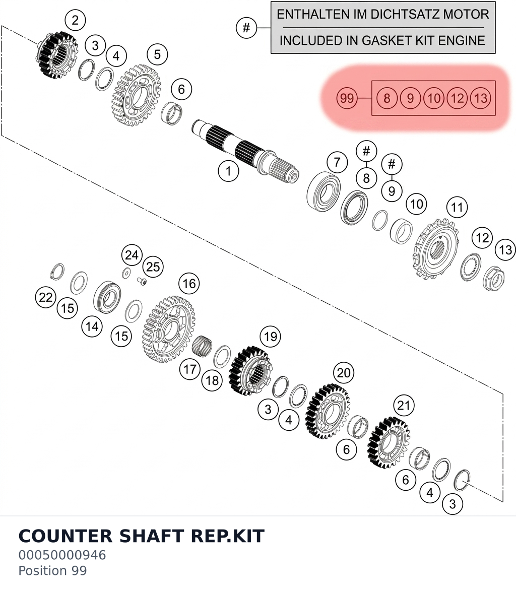 Diagram preview: COUNTER SHAFT REP.KIT (00050000946)