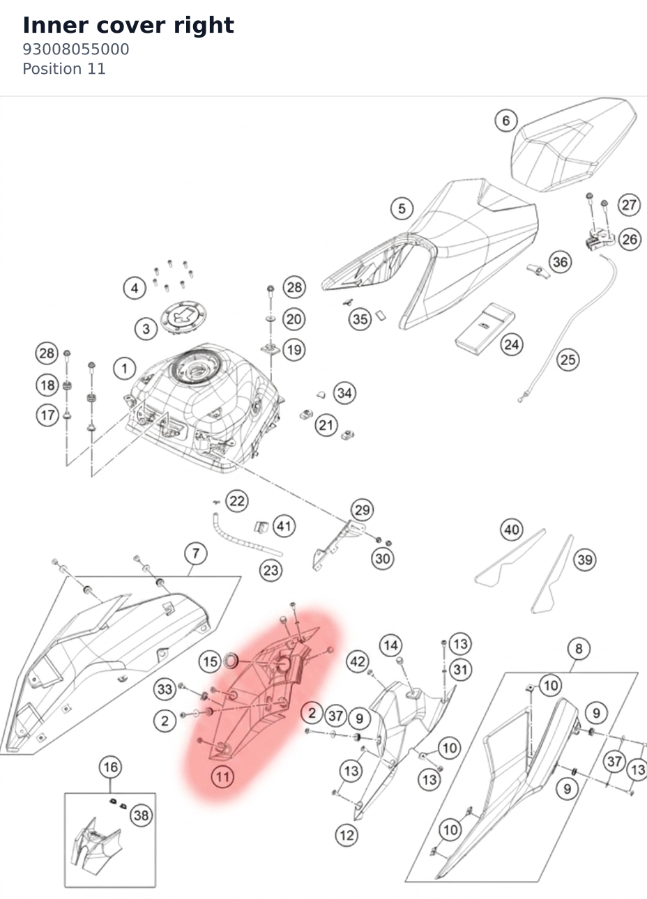 Diagram preview: Inner cover right (93008055000)