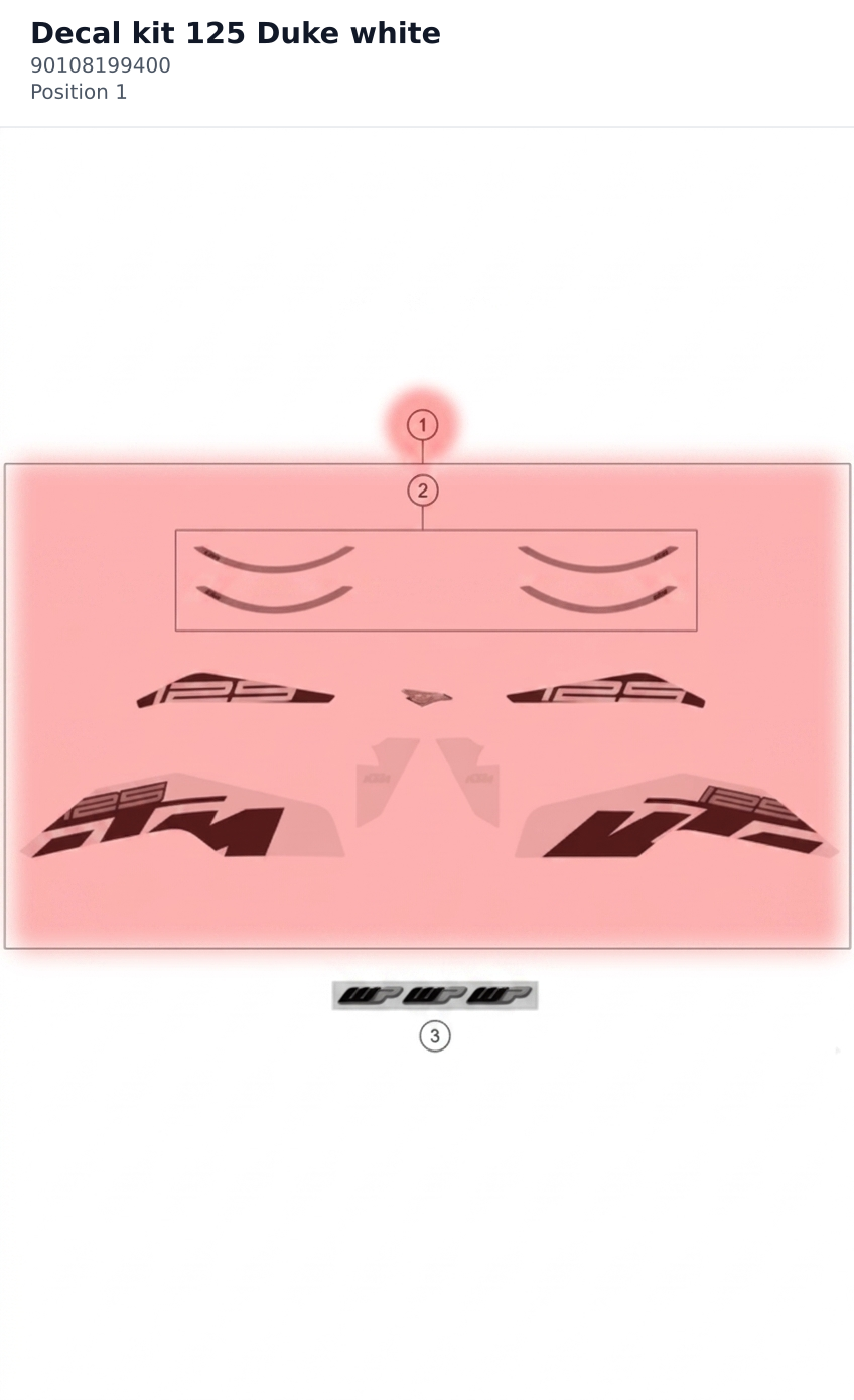 Diagram preview: Decal kit 125 Duke white (90108199400)