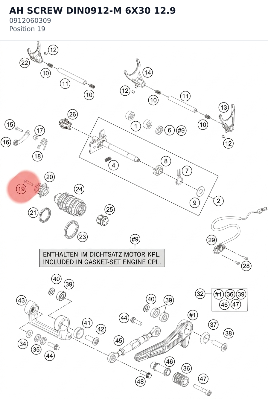 Diagram preview: AH SCREW DIN0912-M 6X30 12.9 (0912060309)