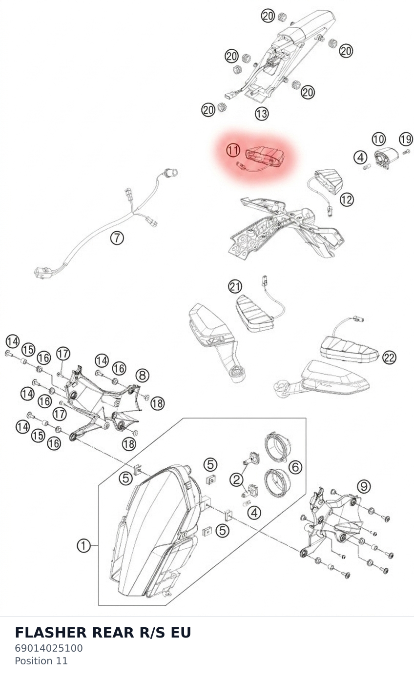 Diagram preview: FLASHER REAR R/S EU (69014025100)