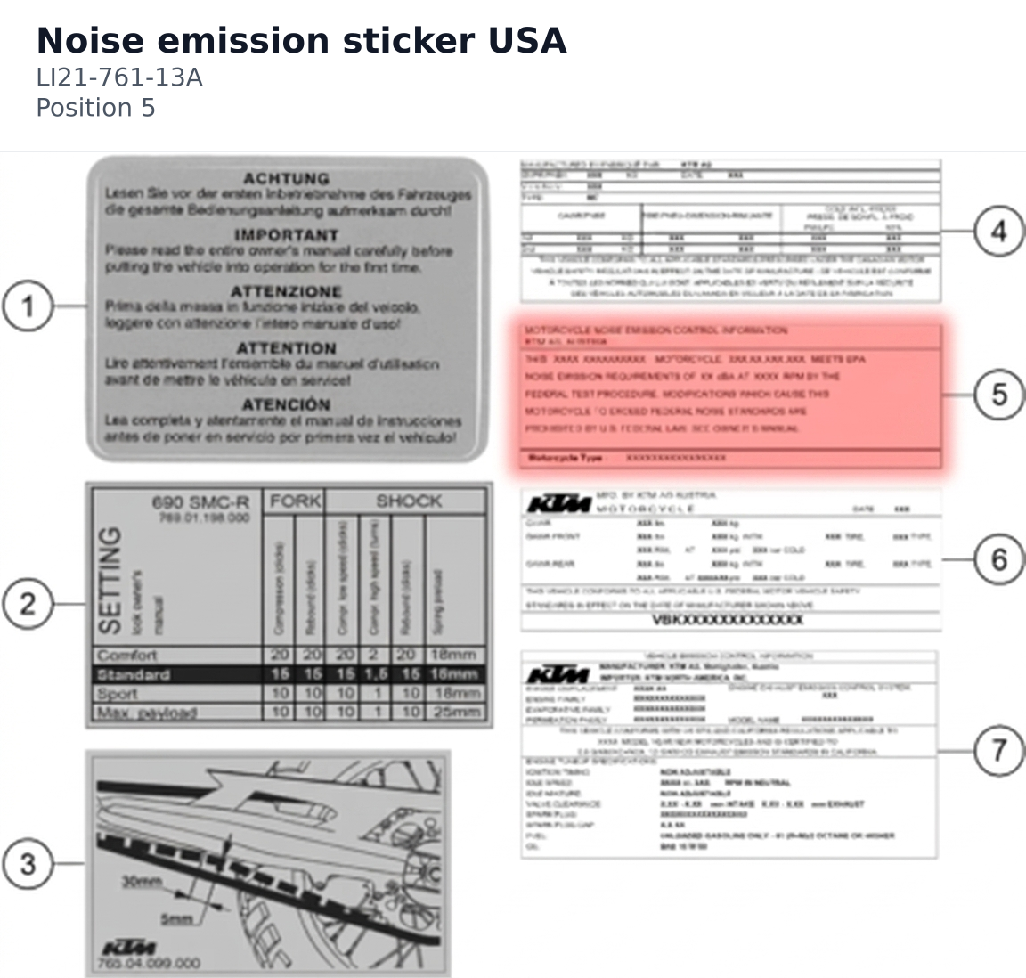 Diagram preview: Noise emission sticker USA (LI21-761-13A)