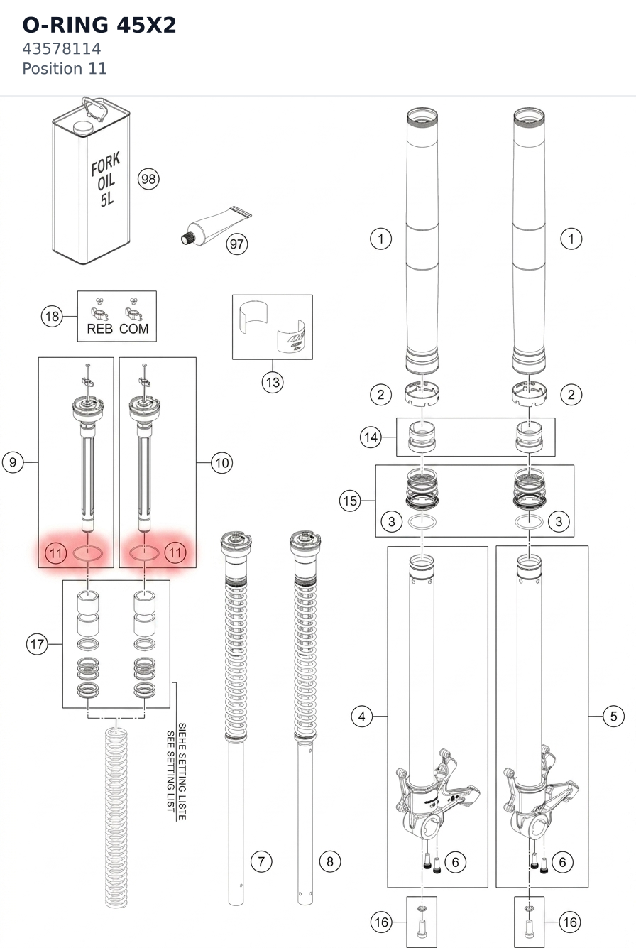Diagram preview: O-RING 45X2 (43578114)