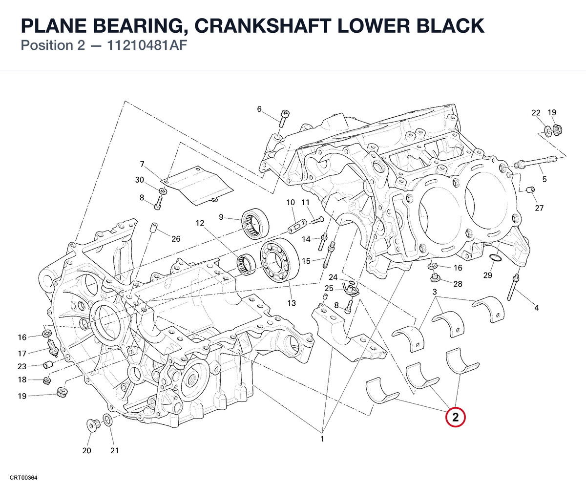 PLANE BEARING, CRANKSHAFT LOWER BLACK 11210481AF diagram position