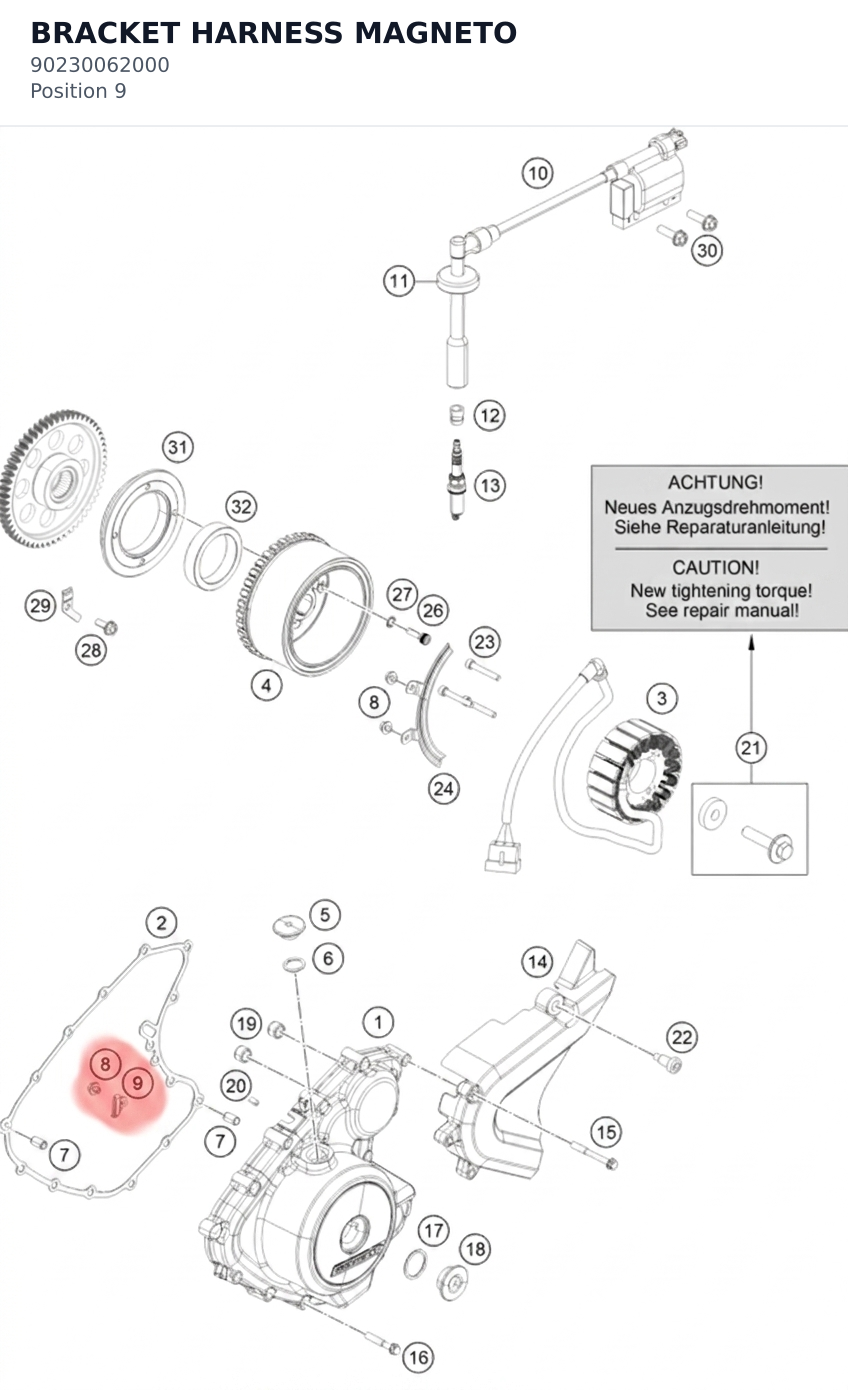 Diagram preview: BRACKET HARNESS MAGNETO (90230062000)