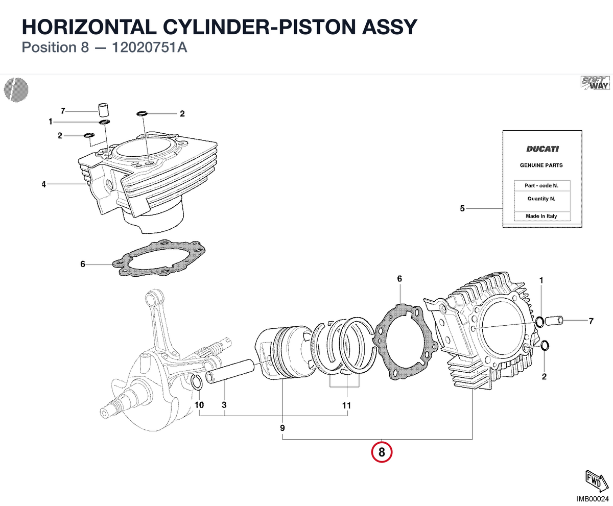 HORIZONTAL CYLINDER-PISTON ASSY 12020751A diagram position