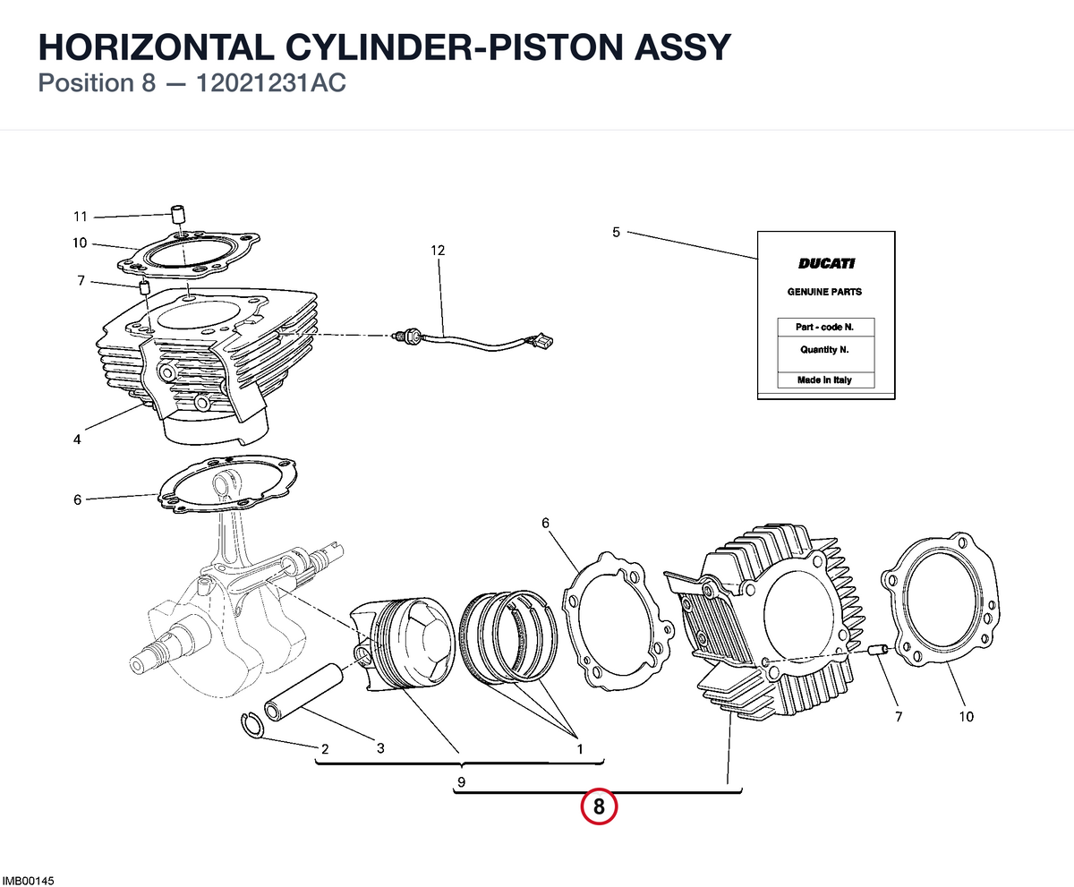 HORIZONTAL CYLINDER-PISTON ASSY 12021231AC diagram position