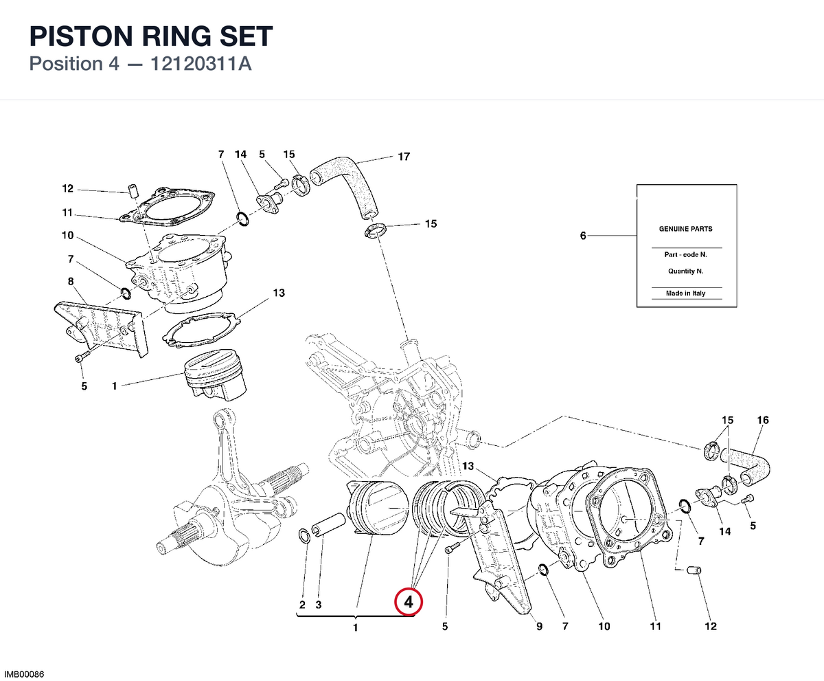 PISTON RING SET 12120311A diagram position