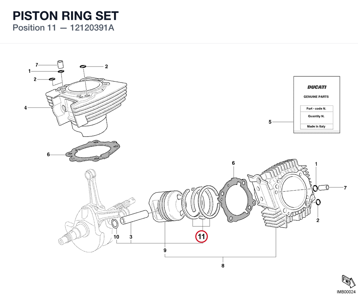 PISTON RING SET 12120391A diagram position