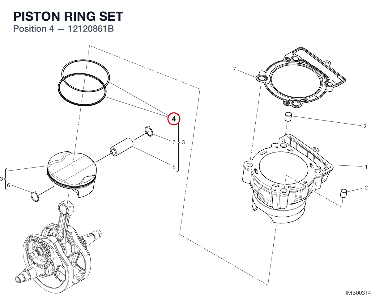 PISTON RING SET 12120861B diagram position