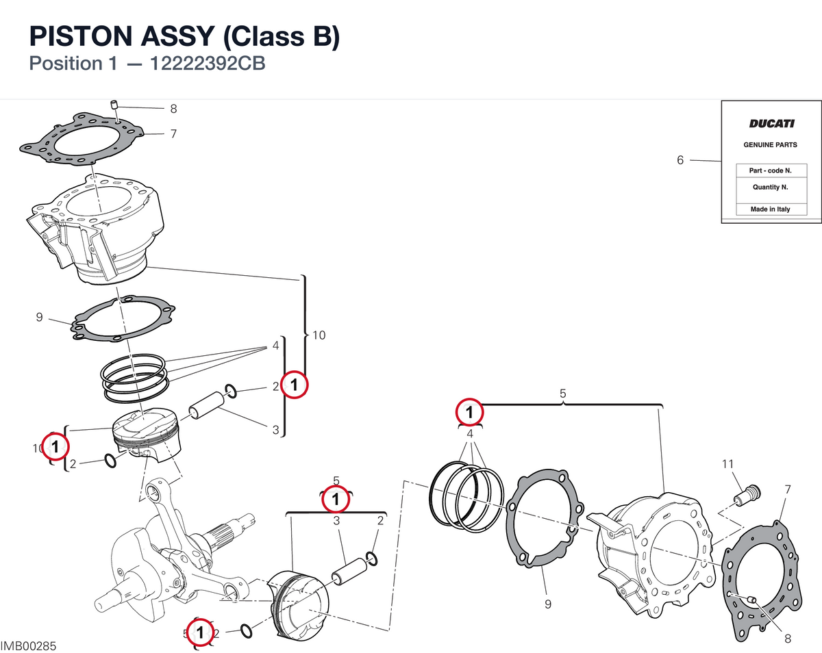 PISTON ASSY (Class B) 12222392CB diagram position