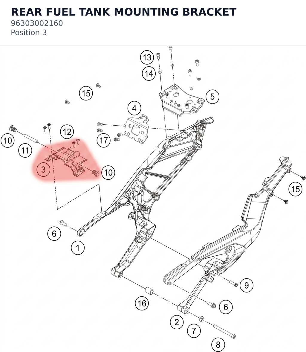 Diagram preview: REAR FUEL TANK MOUNTING BRACKET (96303002160)
