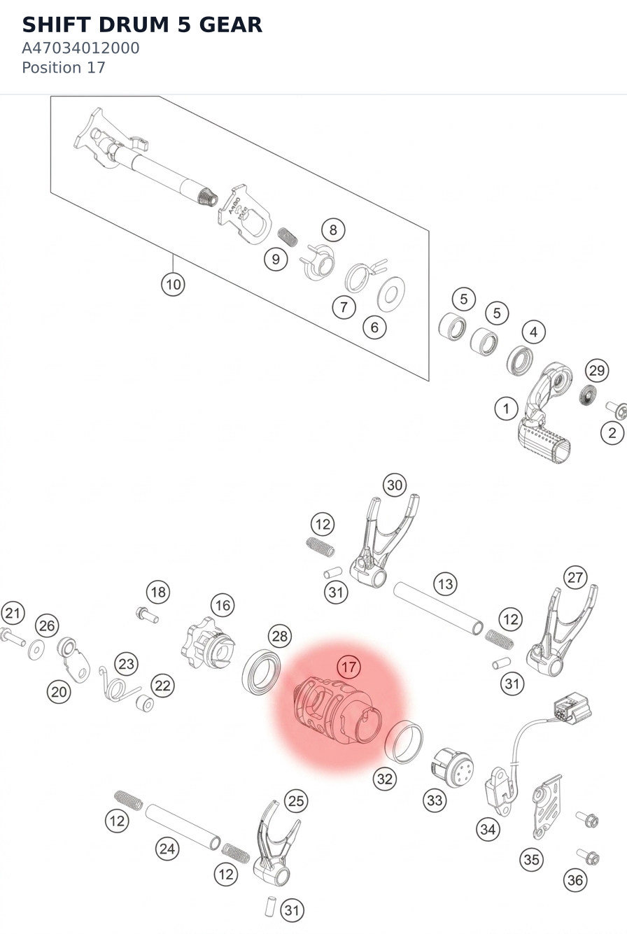Diagram preview: SHIFT DRUM 5 GEAR (A47034012000)