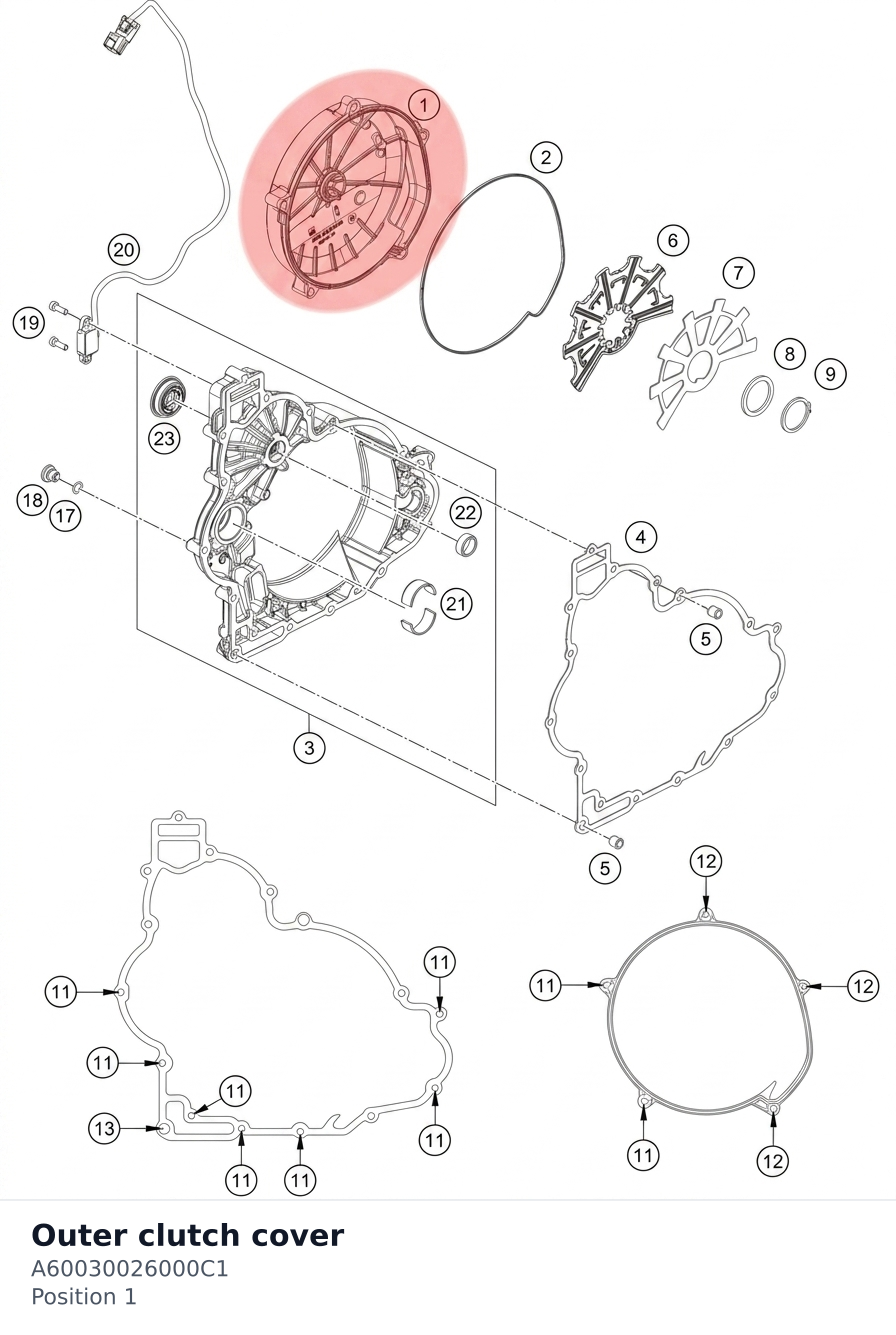 Diagram preview: Outer clutch cover (A60030026000C1)
