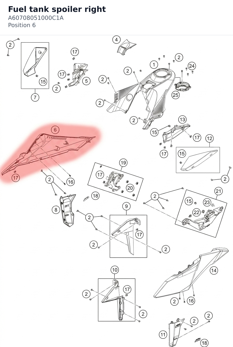 Diagram preview: Fuel tank spoiler right (A60708051000C1A)