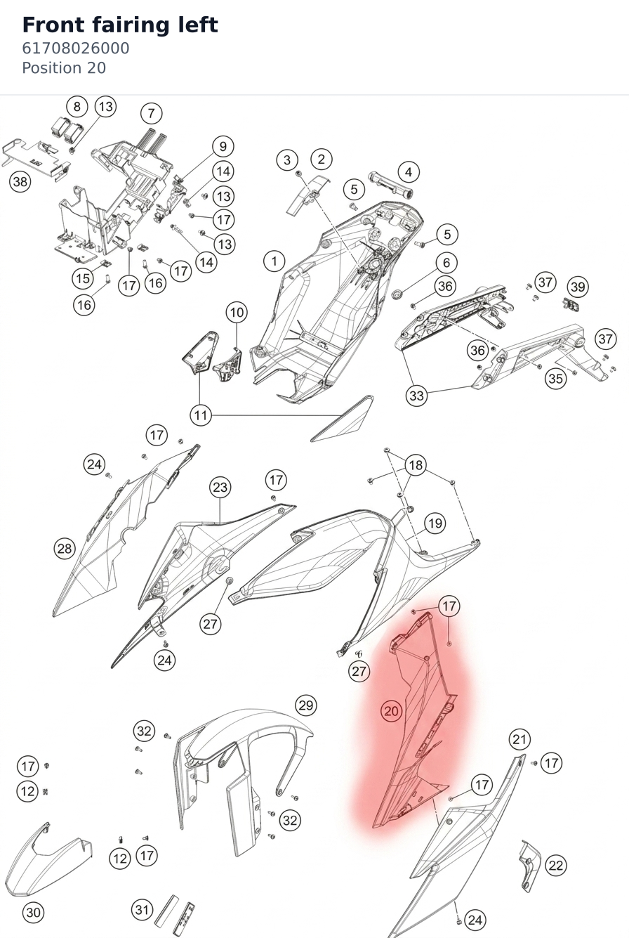 Diagram preview: Front fairing left (61708026000)