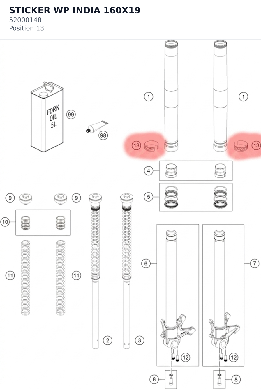 Diagram preview: STICKER WP INDIA 160X19 (52000148)