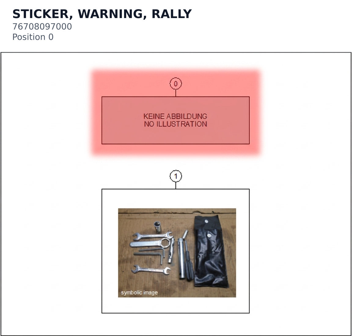Diagram preview: STICKER, WARNING, RALLY (76708097000)