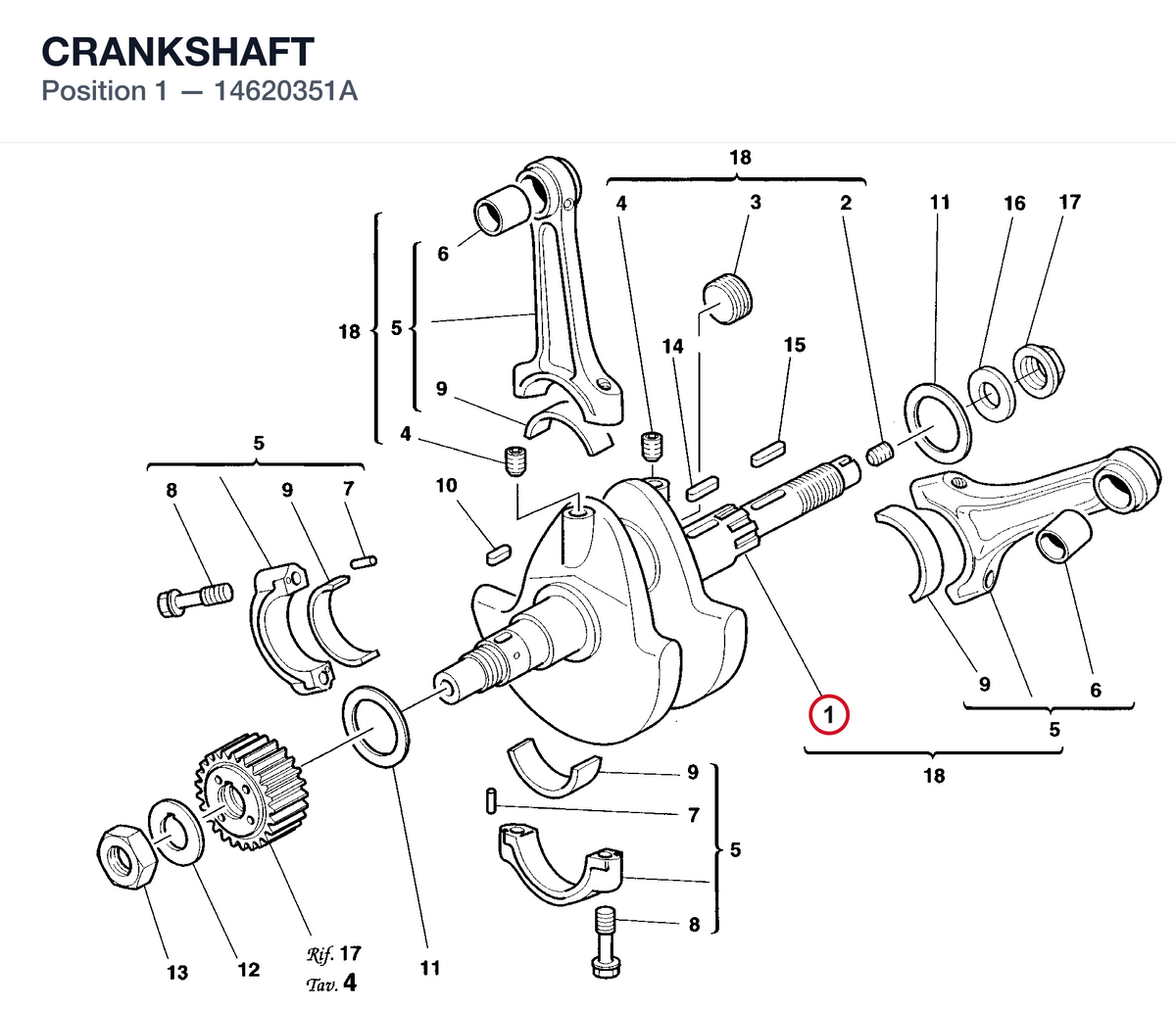 CRANKSHAFT 14620351A diagram position