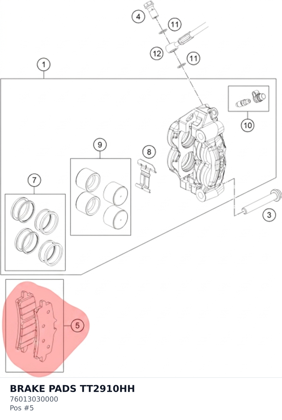 Diagram preview: BRAKE PADS TT2910HH (76013030000)