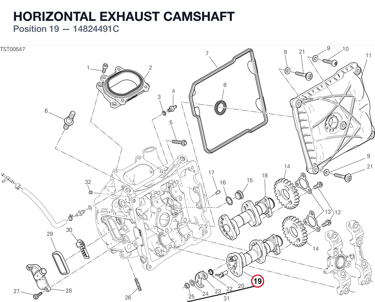 HORIZONTAL EXHAUST CAMSHAFT 14824491C diagram position