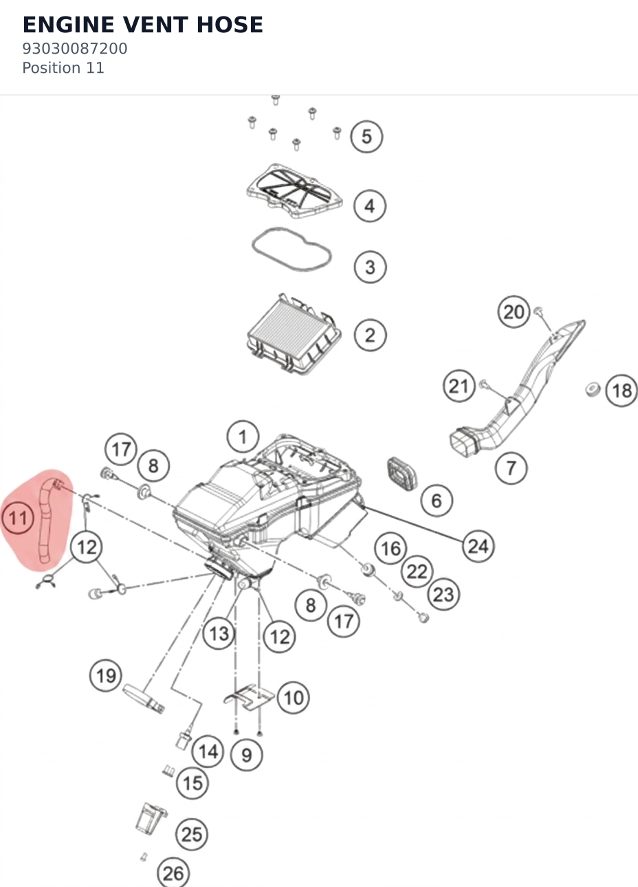 Diagram preview: ENGINE VENT HOSE (93030087200)