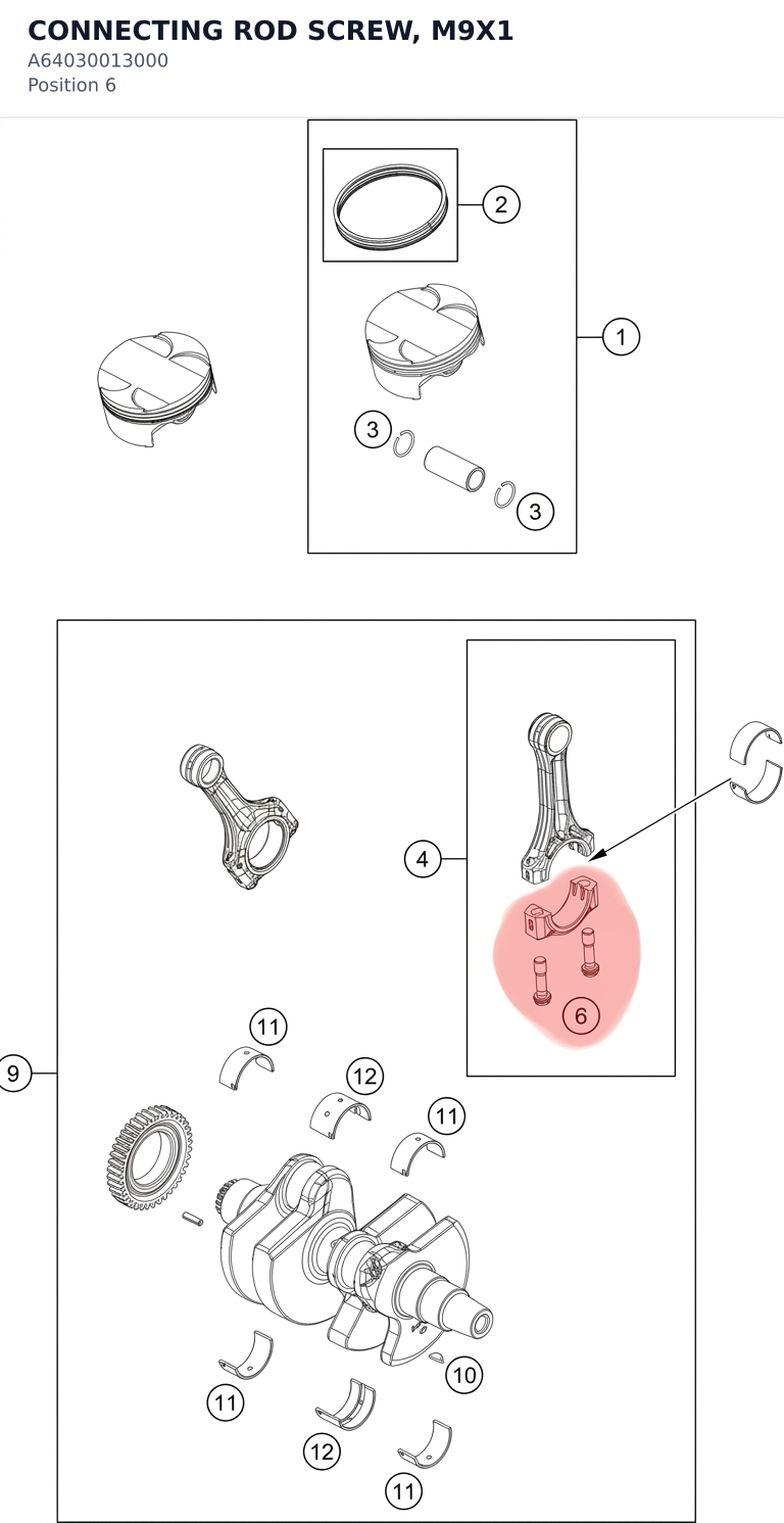 Diagram preview: CONNECTING ROD SCREW, M9X1 (A64030013000)