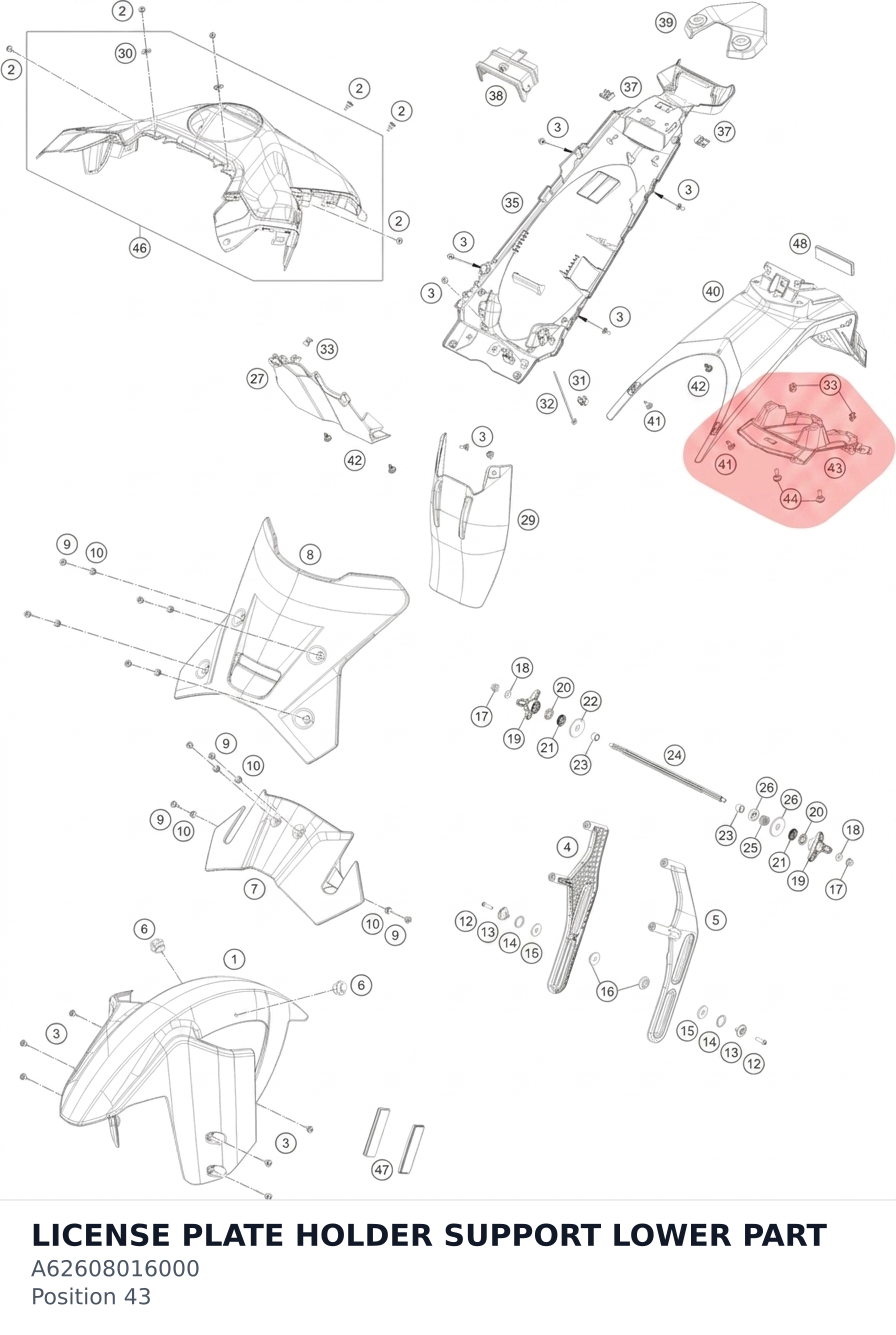 Diagram preview: LICENSE PLATE HOLDER SUPPORT LOWER PART (A62608016000)