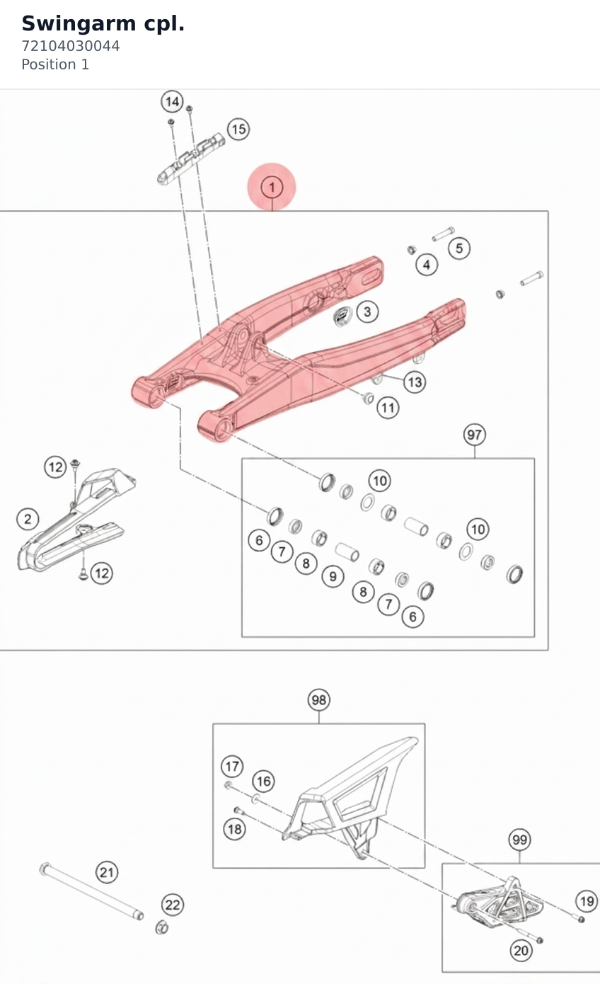 Diagram preview: Swingarm cpl. (72104030044)