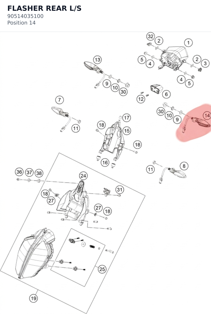 Diagram preview: FLASHER REAR L/S (90514035100)