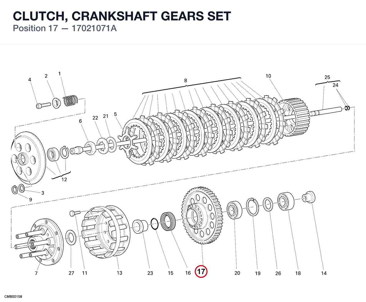 CLUTCH, CRANKSHAFT GEARS SET 17021071A diagram position