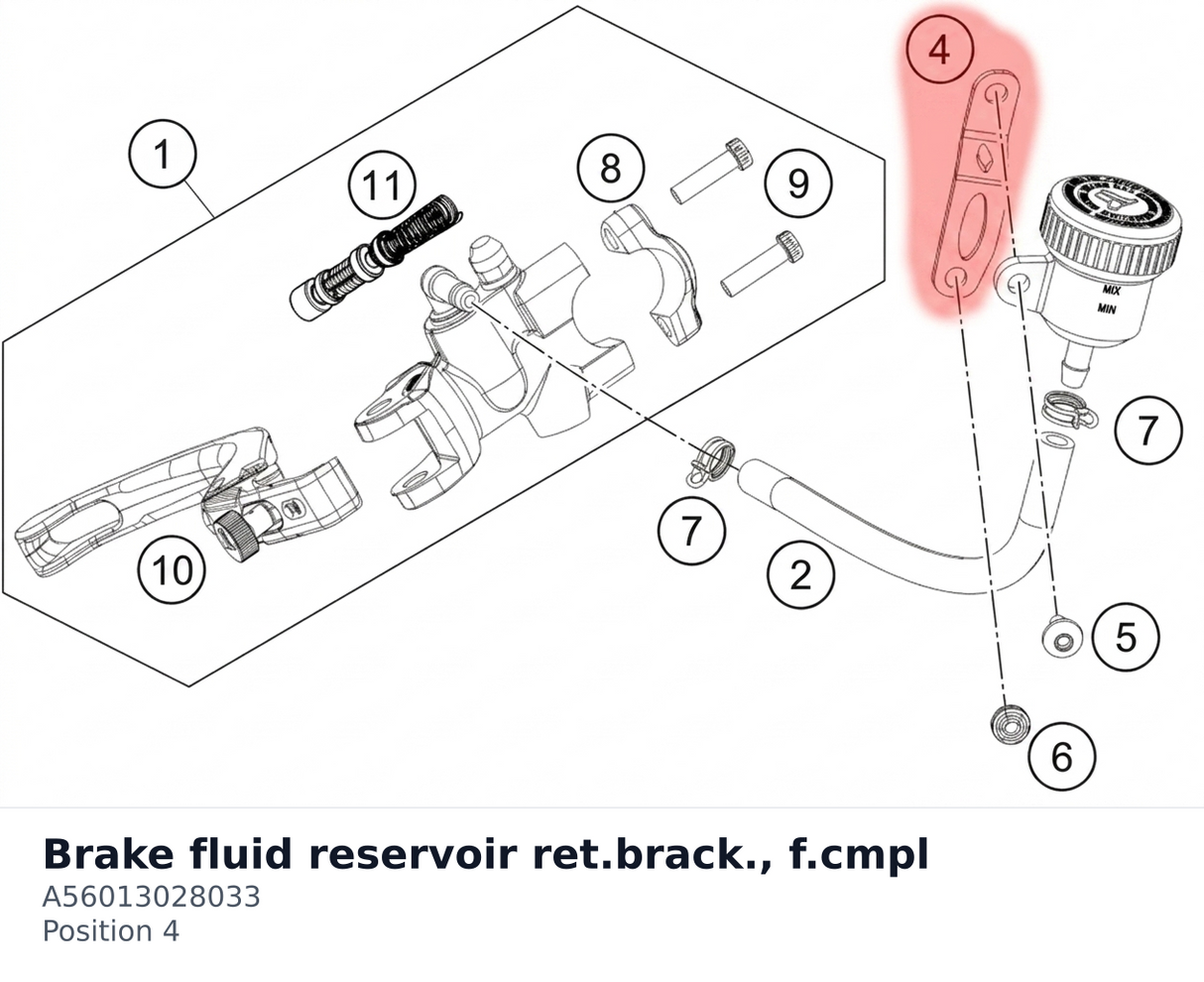 Diagram preview: Brake fluid reservoir ret.brack., f.cmpl (A56013028033)