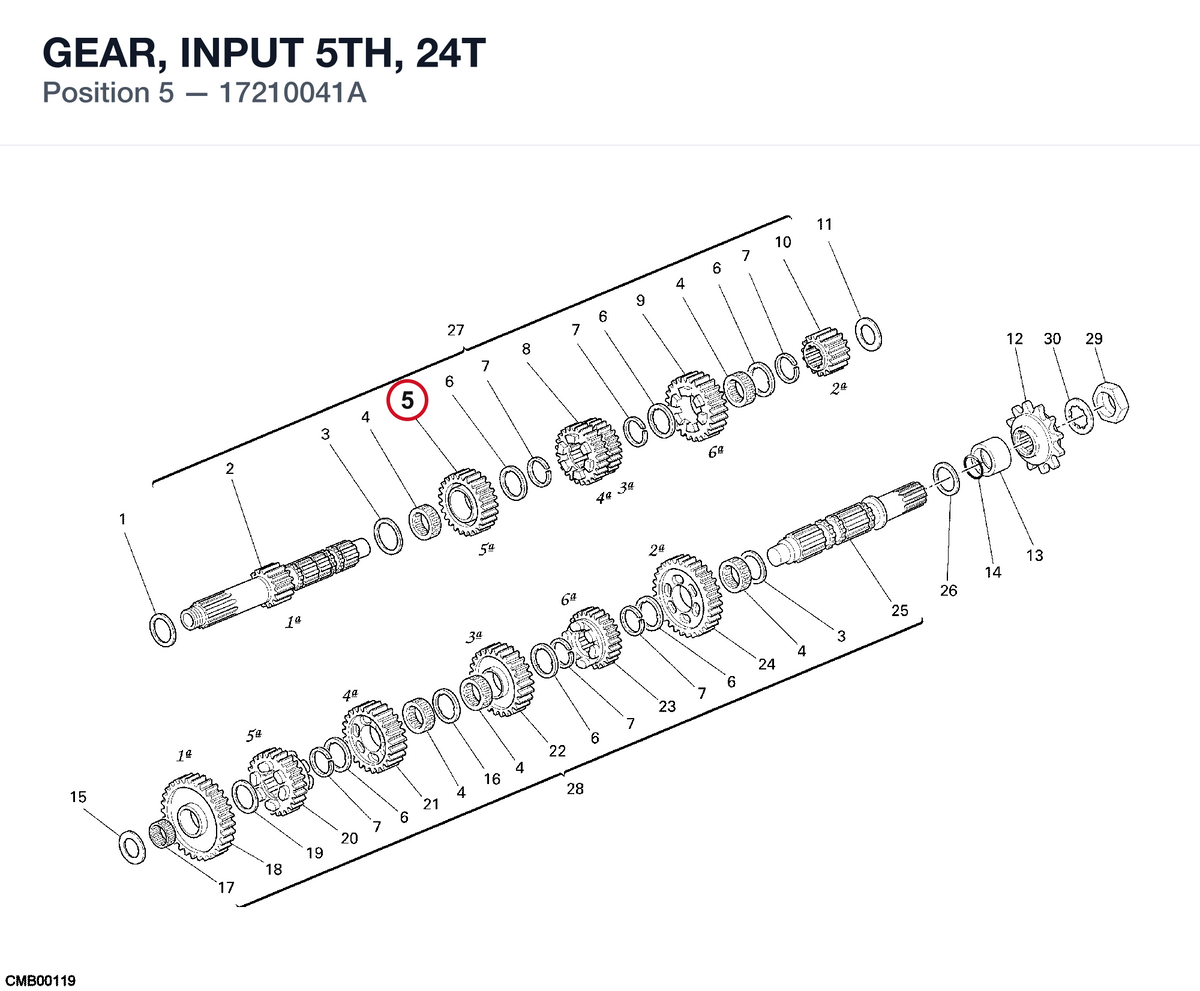 GEAR, INPUT 5TH, 24T 17210041A diagram position