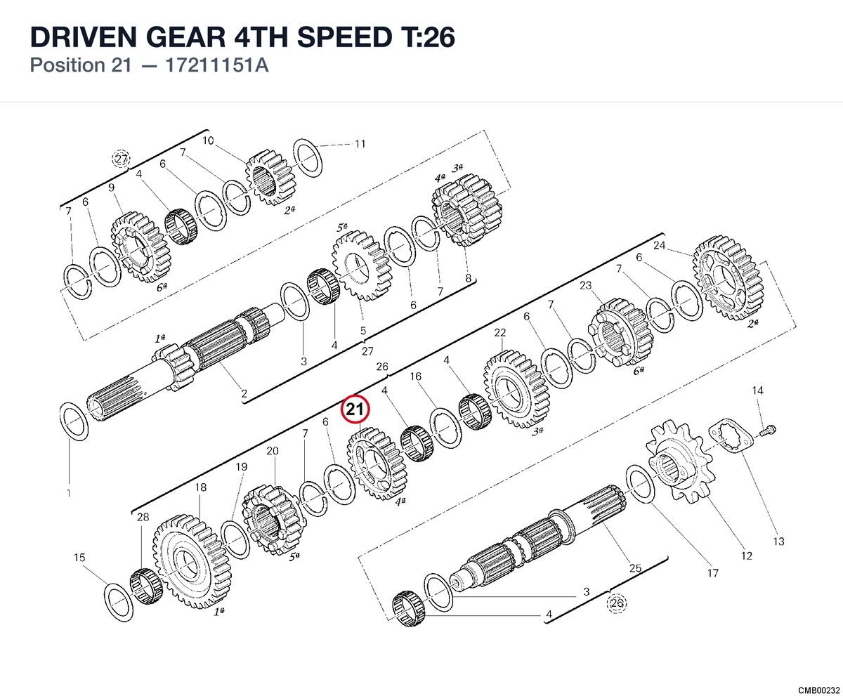 DRIVEN GEAR 4TH SPEED T:26 17211151A diagram position