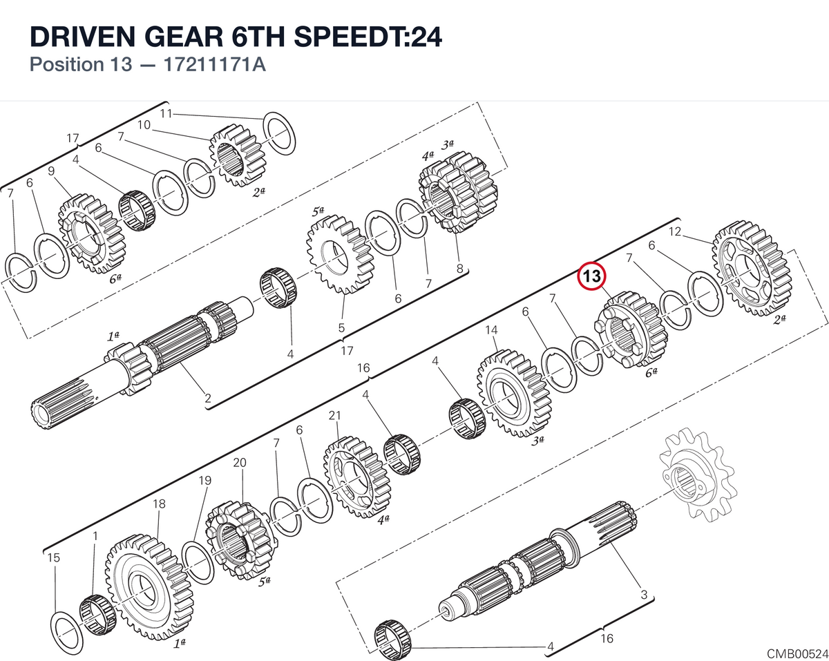 DRIVEN GEAR 6TH SPEEDT:24 17211171A diagram position