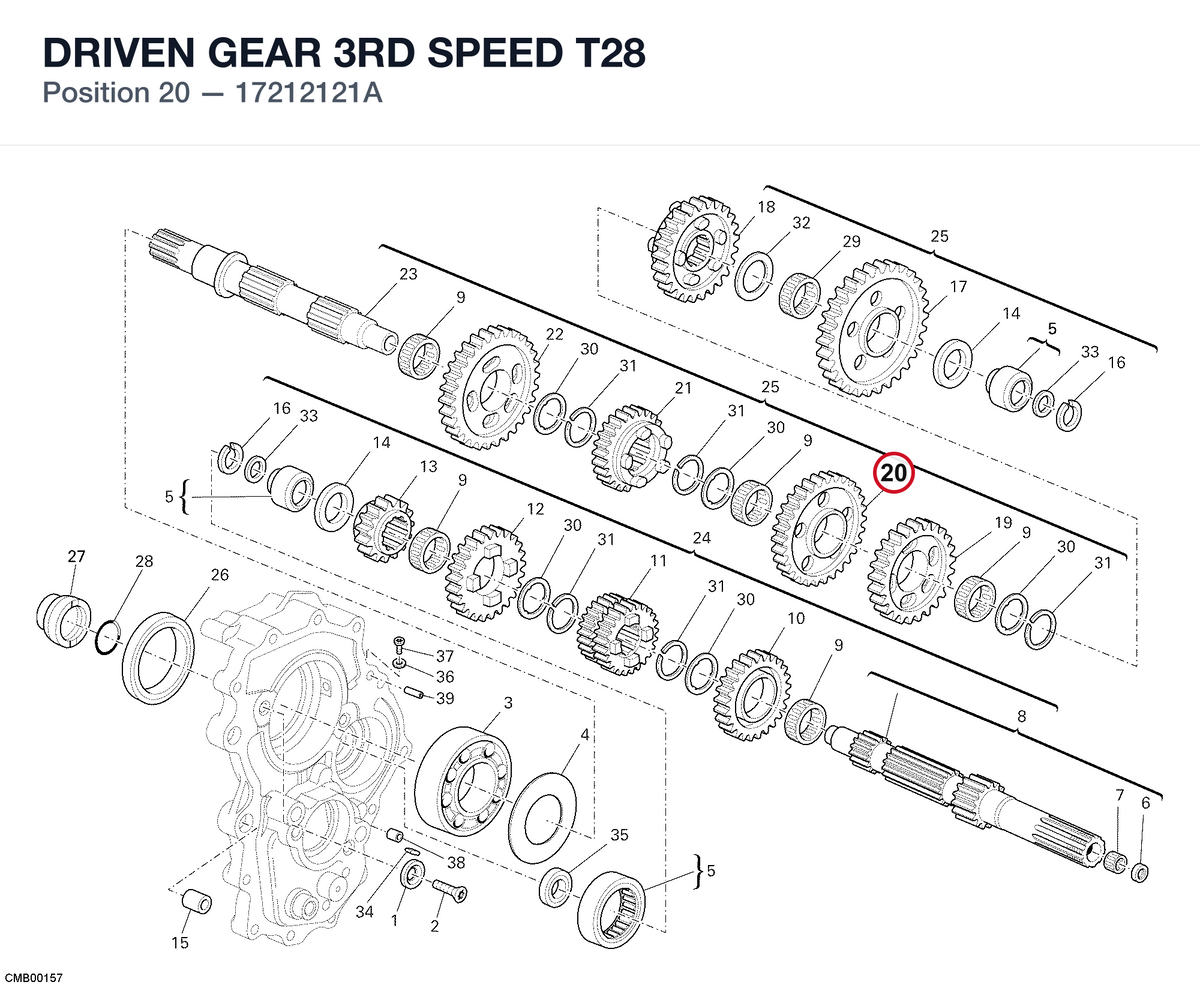 DRIVEN GEAR 3RD SPEED T28 17212121A diagram position