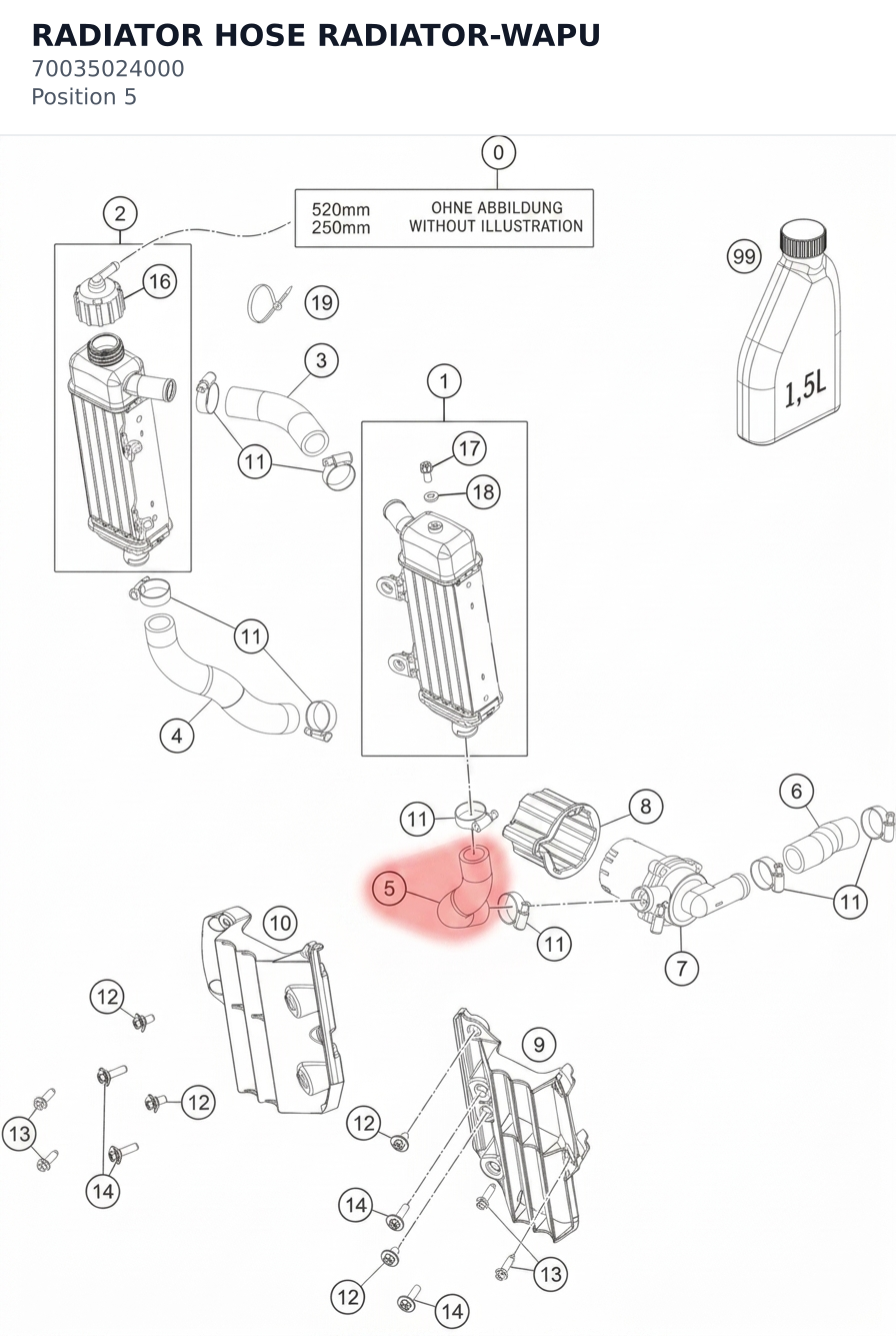 Diagram preview: RADIATOR HOSE RADIATOR-WAPU (70035024000)