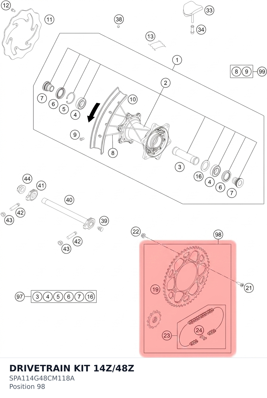 Diagram preview: DRIVETRAIN KIT 14Z/48Z (SPA114G48CM118A)