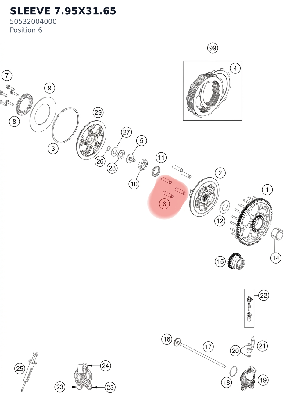 Diagram preview: SLEEVE 7.95X31.65 (50532004000)