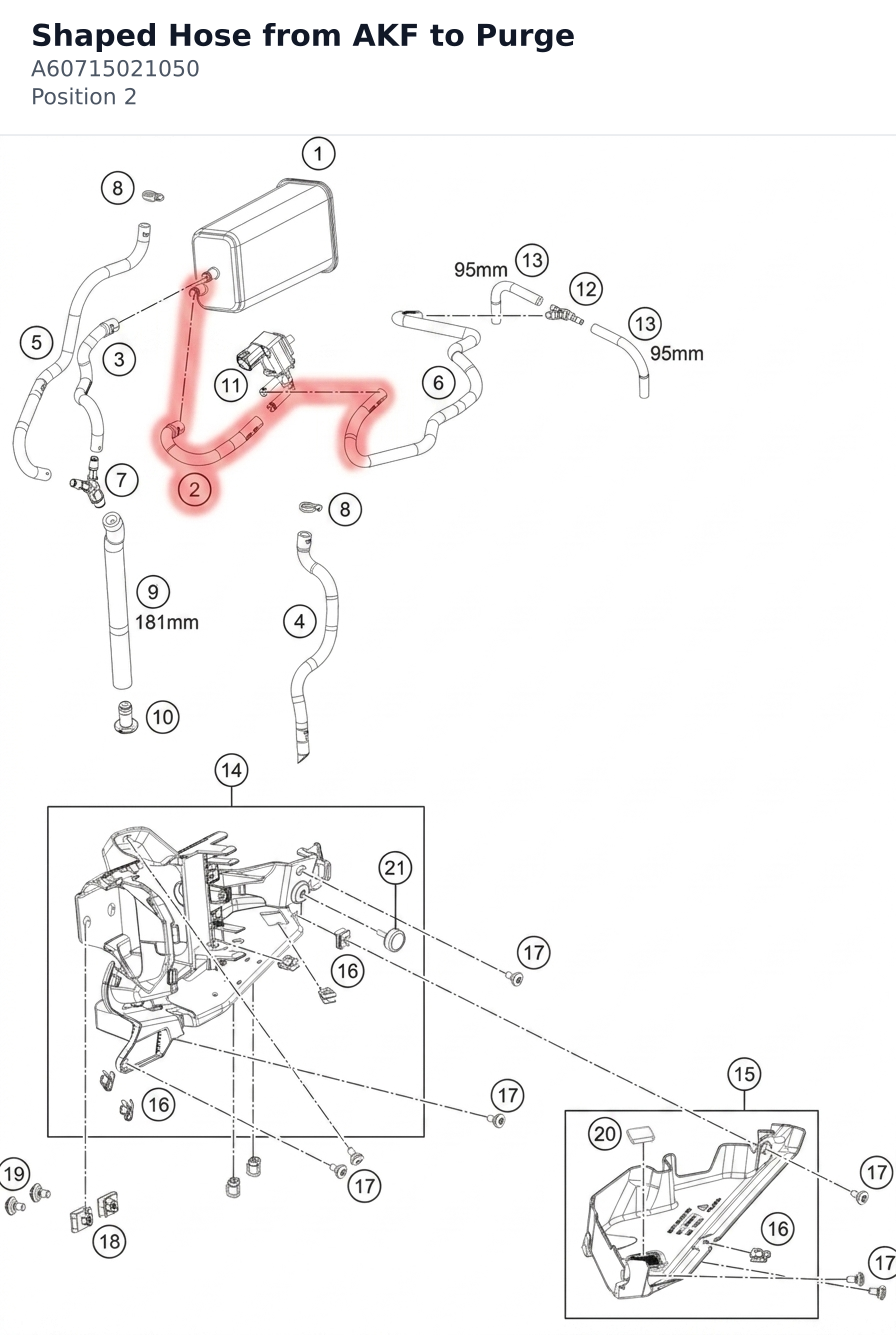 Diagram preview: Shaped Hose from AKF to Purge (A60715021050)