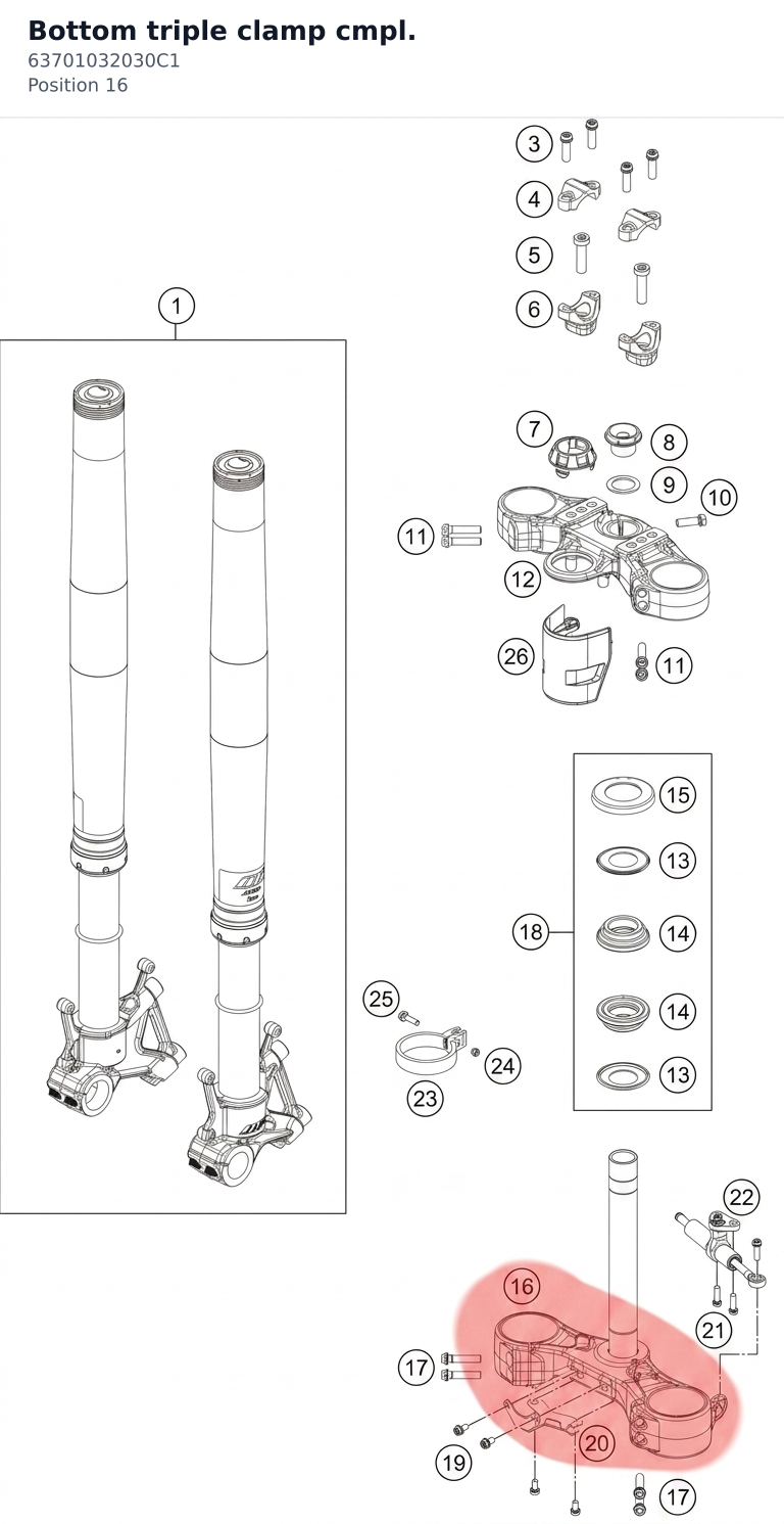 Diagram preview: Bottom triple clamp cmpl. (63701032030C1)