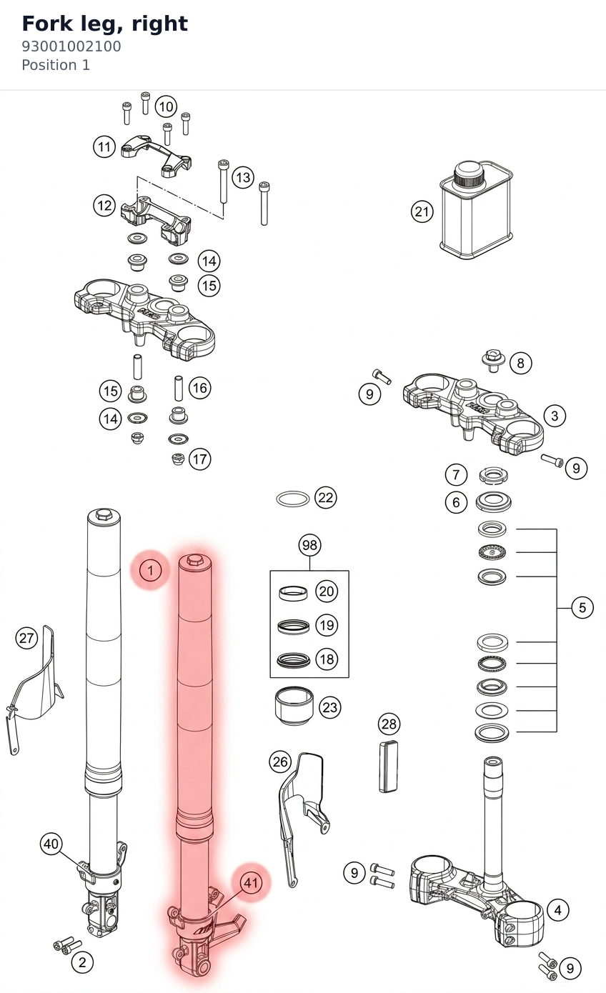 Diagram preview: Fork leg, right (93001002100)